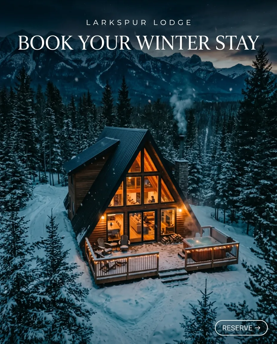 LARKSPUR Lodge booking ad — “Book your winter stay.”